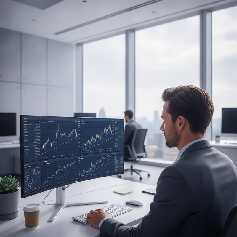 Focused investor reviewing a portfolio strategy on screen